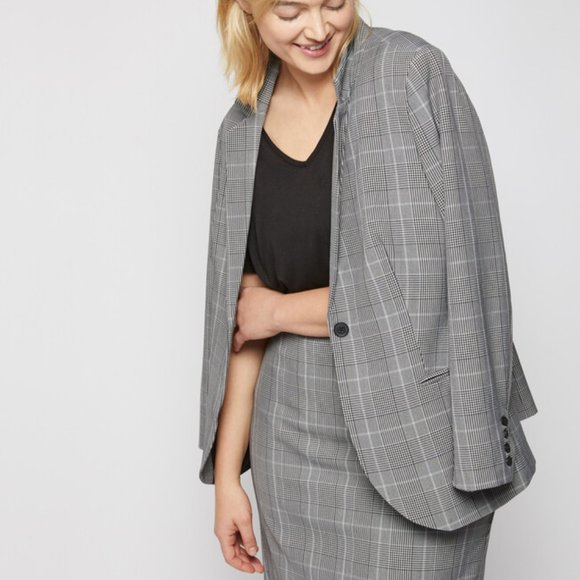 Plus size Smart Casual‎ PENCIL SKIRT Plaid gray black and white midi - Picture 4 of 4